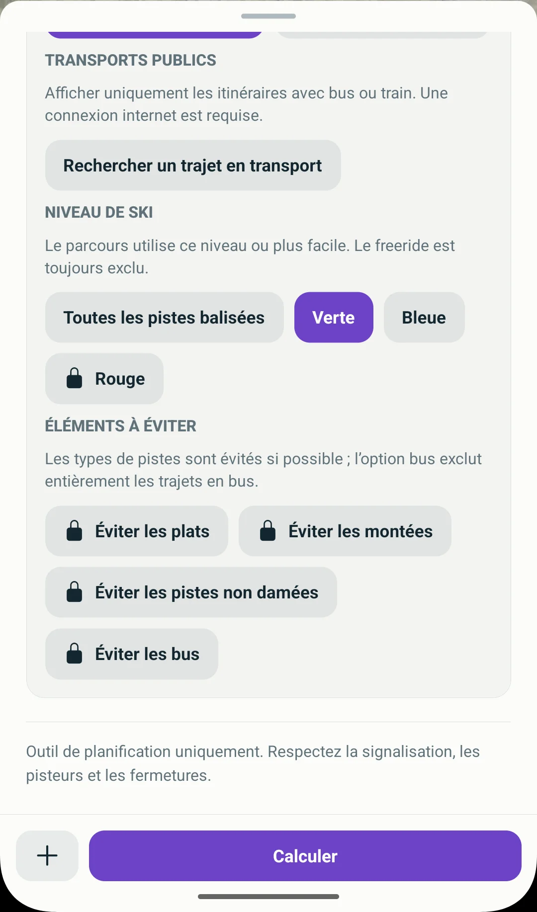 Niveau maximal Verte sélectionné dans la planification avancée Android en français