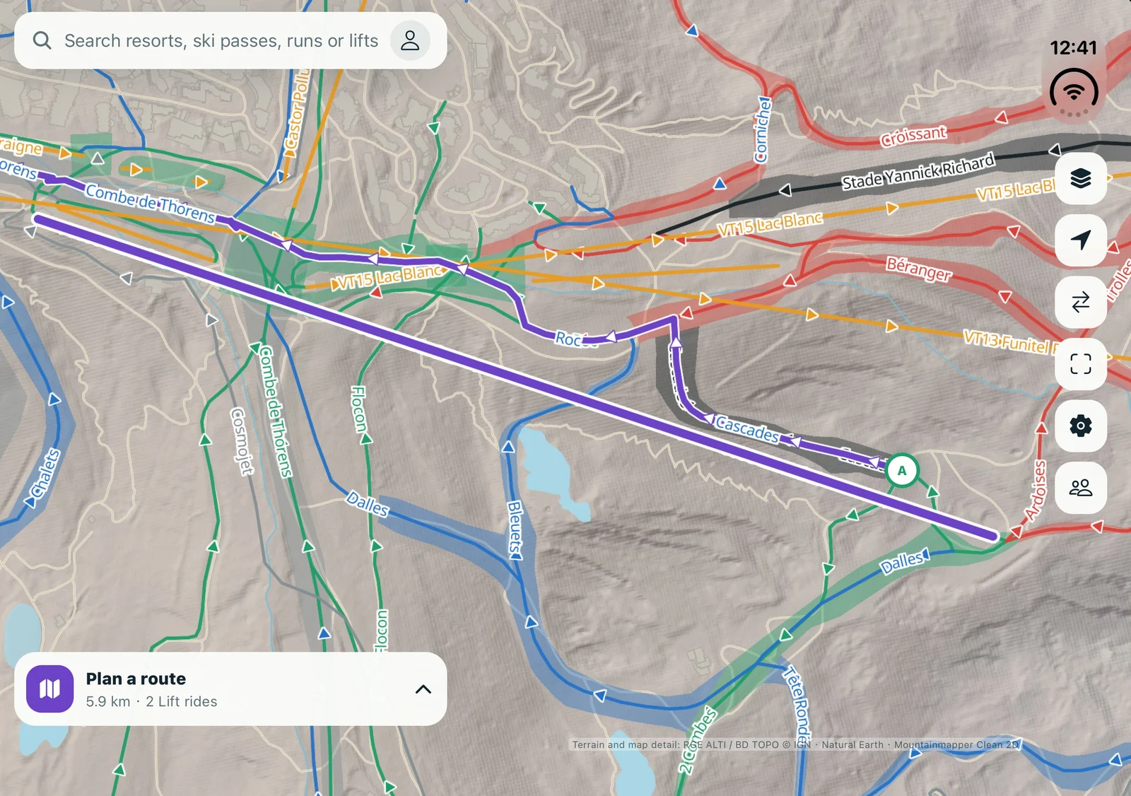 Mountainmapper ski-area map with pistes and lifts